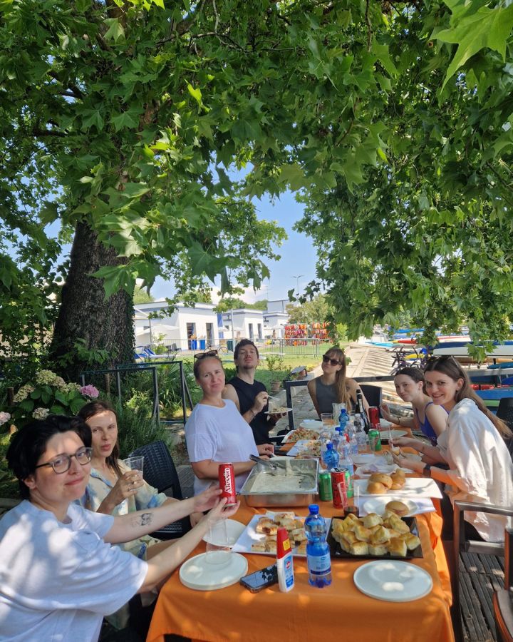 A lunch break from kayaking in Italy
