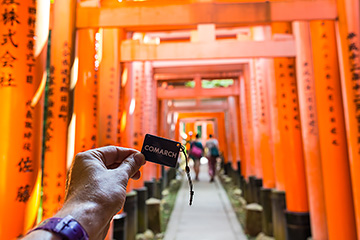 A photograph from Tokyo where one of the people holds a card with the comarch company logo