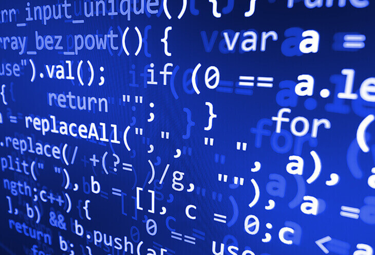 Source code written in white font on dark blue background 
